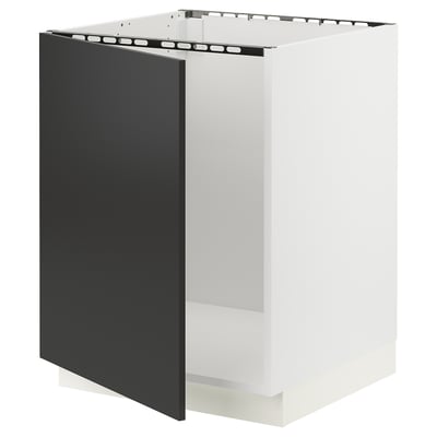 SEKTION Base cabinet for sink, white/Nickebo matte anthracite, 24x24x30 "