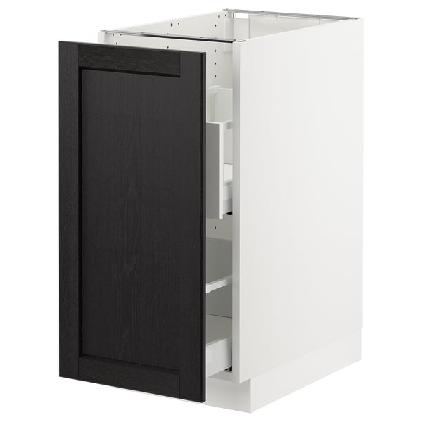SEKTION Base cabinet for sorting + 1 door, white Maximera/Lerhyttan black stained, 15x24x30 "