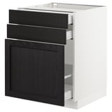 SEKTION Base cabinet/p-out storage/2 drawer, white Maximera/Lerhyttan black stained, 24x24x30 "