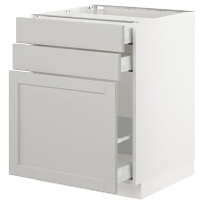 SEKTION Base cabinet/p-out storage/2 drawer, white Maximera/Lerhyttan light gray, 24x24x30 "