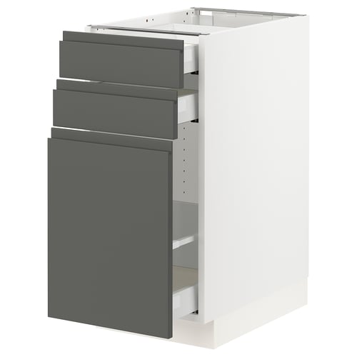 SEKTION kitchen unit in white and dark grey, three drawers, soft-close mechanism.