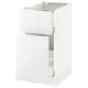 White kitchen cabinet, modern high gloss, rectangular with drawer.