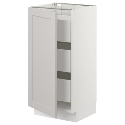 SEKTION Base cabinet w/1 door & 3 drawers, white Maximera/Lerhyttan light gray, 15x15x30 "