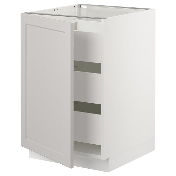 SEKTION Base cabinet w/1 door & 3 drawers, white Maximera/Lerhyttan light gray, 21x24x30 "