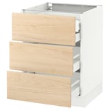SEKTION Base cabinet w/3 fronts & 4 drawers, white Maximera/Askersund light ash effect, 24x24x30 "