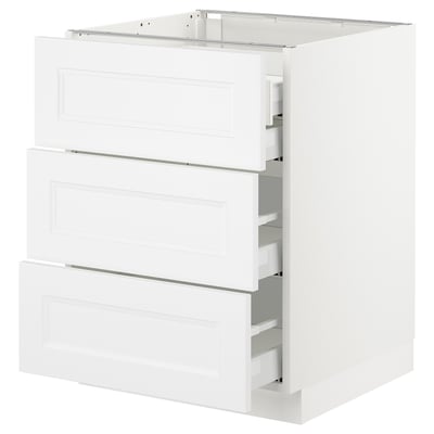 SEKTION Base cabinet w/3 fronts & 4 drawers, white Maximera/Axstad matte white, 24x24x30 "