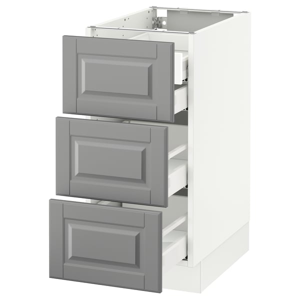 SEKTION Base cabinet w/3 fronts & 4 drawers, white Maximera/Bodbyn gray, 15x24x30 "