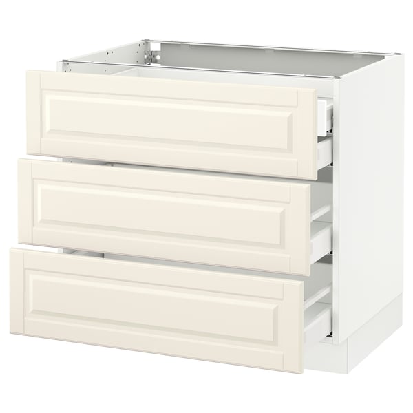 SEKTION Base cabinet w/3 fronts & 4 drawers, white Maximera/Bodbyn off-white, 36x24x30 "