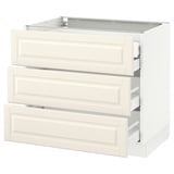 SEKTION Base cabinet w/3 fronts & 4 drawers, white Maximera/Bodbyn off-white, 36x24x30 "