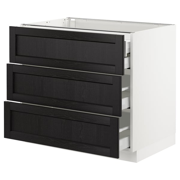 SEKTION Base cabinet w/3 fronts & 4 drawers, white Maximera/Lerhyttan black stained, 36x24x30 "
