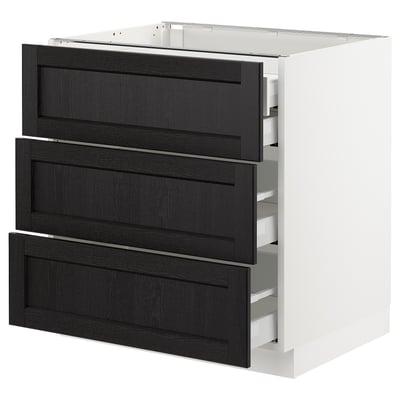 SEKTION Base cabinet w/3 fronts & 4 drawers, white Maximera/Lerhyttan black stained, 30x24x30 "