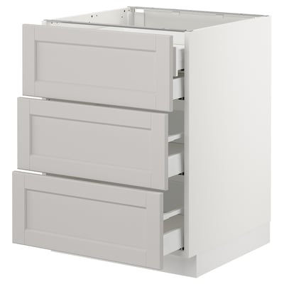 SEKTION Base cabinet w/3 fronts & 4 drawers, white Maximera/Lerhyttan light gray, 24x24x30 "