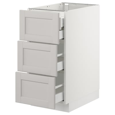 SEKTION Base cabinet w/3 fronts & 4 drawers, white Maximera/Lerhyttan light gray, 15x24x30 "