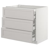 SEKTION Base cabinet w/3 fronts & 4 drawers, white Maximera/Lerhyttan light gray, 36x24x30 "