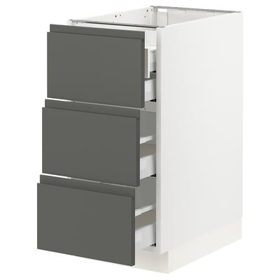 SEKTION Base cabinet w/3 fronts & 4 drawers, white Maximera/Voxtorp dark gray, 15x24x30 "