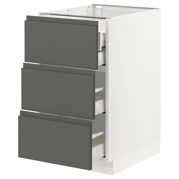 SEKTION Base cabinet w/3 fronts & 4 drawers, white Maximera/Voxtorp dark gray, 18x24x30 "