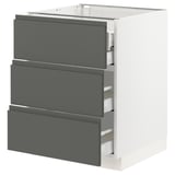 SEKTION Base cabinet w/3 fronts & 4 drawers, white Maximera/Voxtorp dark gray, 24x24x30 "