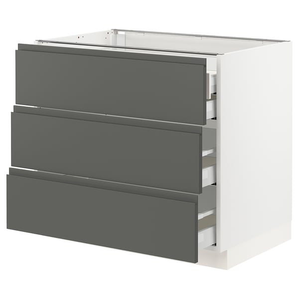 SEKTION Base cabinet w/3 fronts & 4 drawers, white Maximera/Voxtorp dark gray, 36x24x30 "