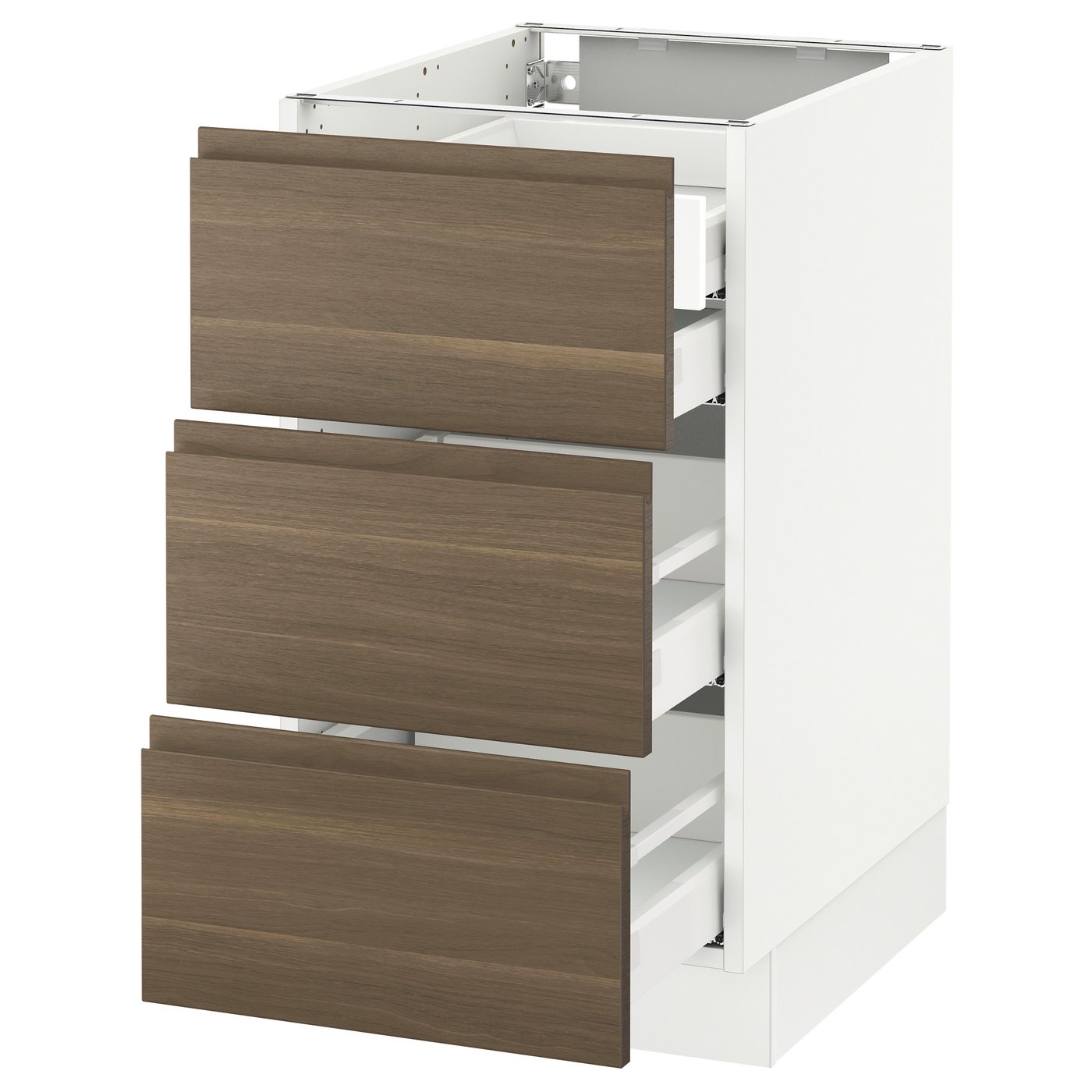 SEKTION base w/3 fronts & 4 drawers, white Maximera/Voxtorp