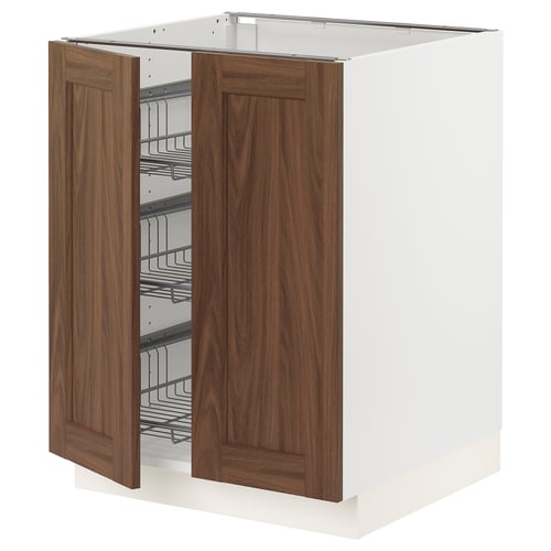 Ikea SEKTION kitchen cabinet in white with walnut doors.