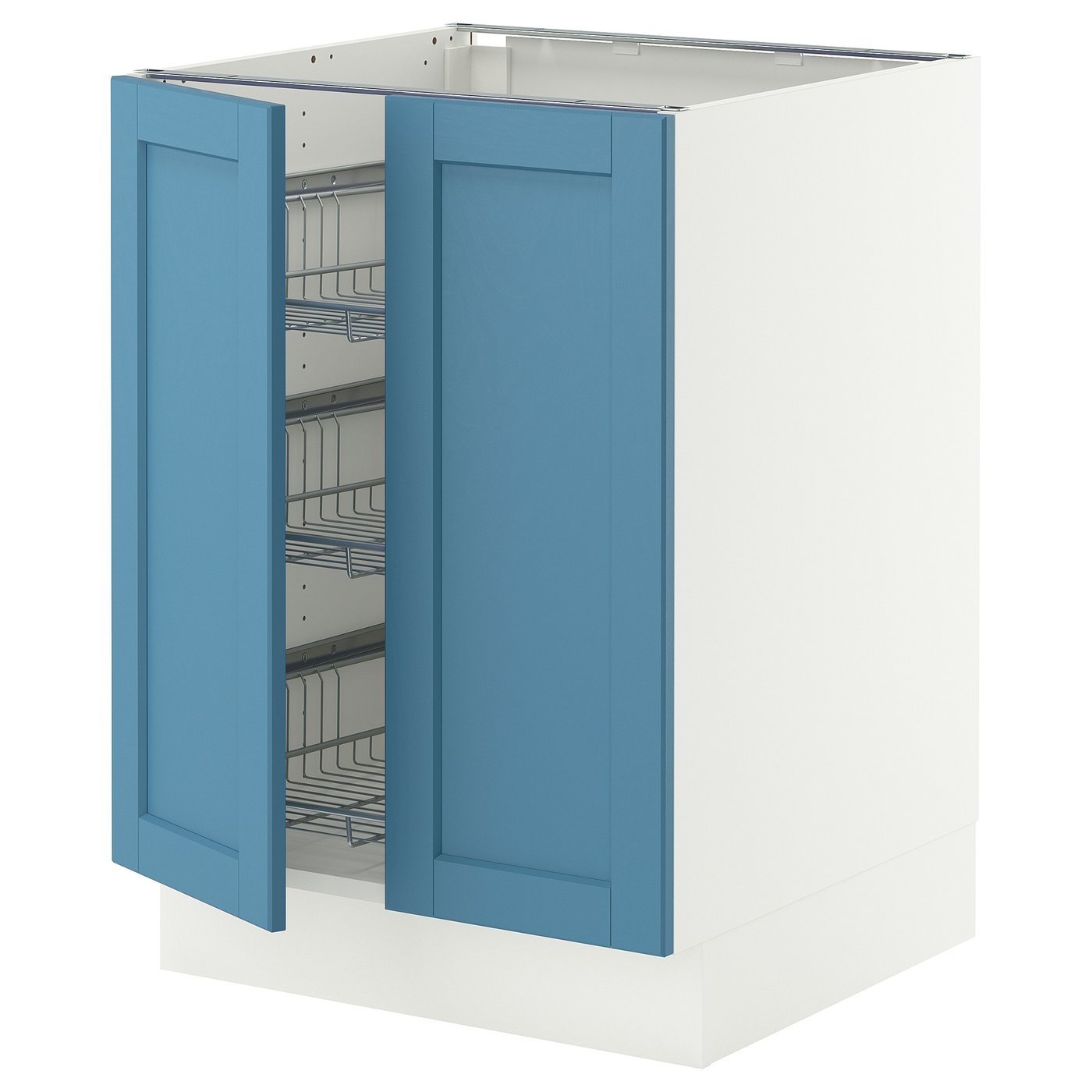 SEKTION base cabinet w wire basket/2 doors, white/Lerhyttan blue