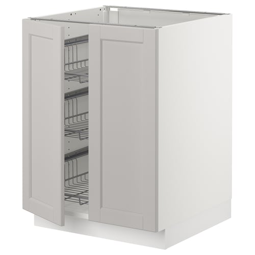 A white SEKTION kitchen cabinet with metal drawers, featuring a classic, traditional design.