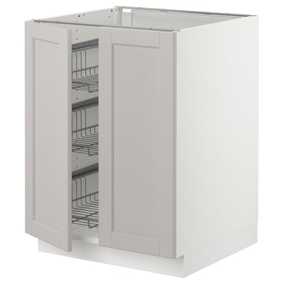 SEKTION Base cabinet w wire basket/2 doors, white/Lerhyttan light gray, 24x24x30 "