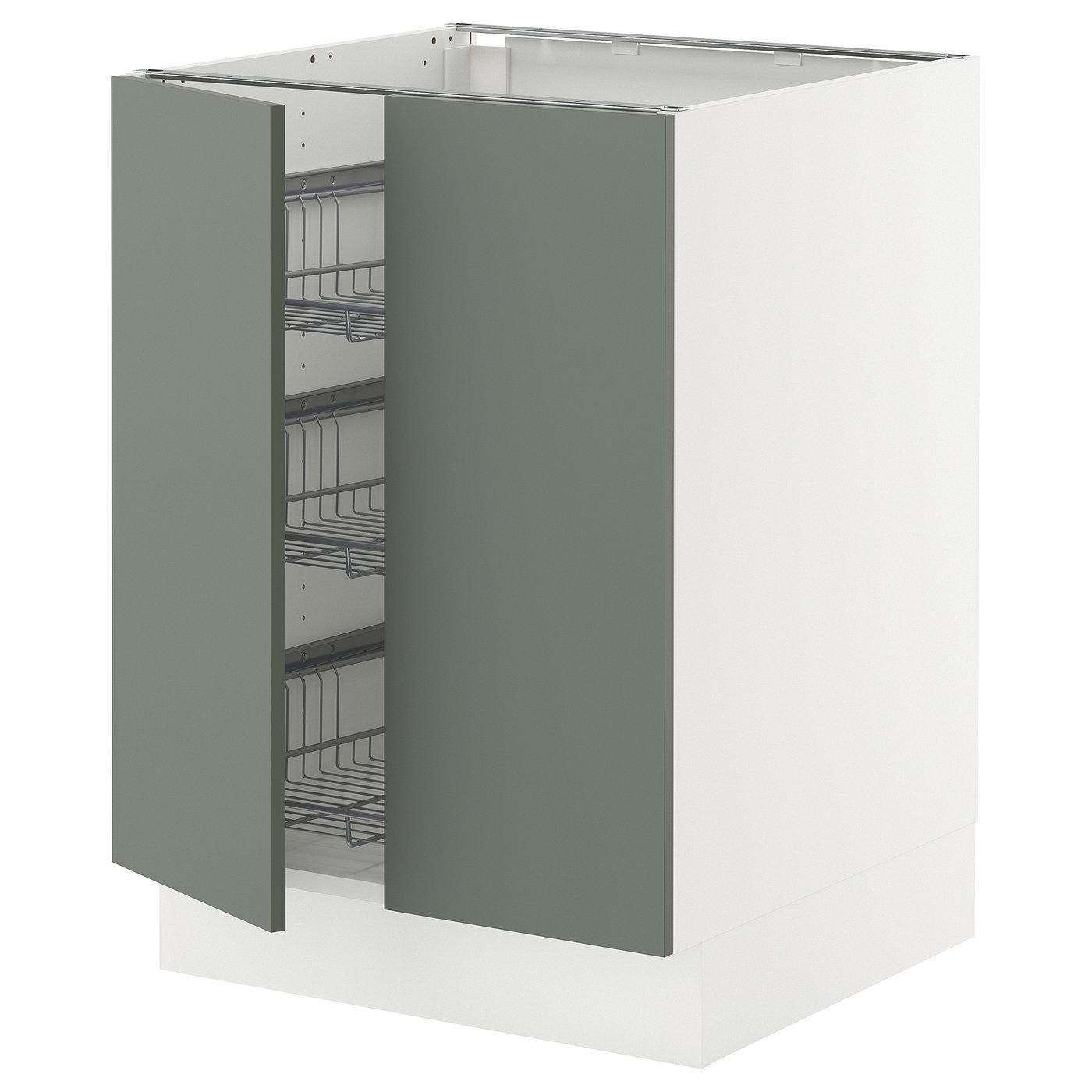 SEKTION base cabinet w wire basket/2 doors, white/Nickebo matte