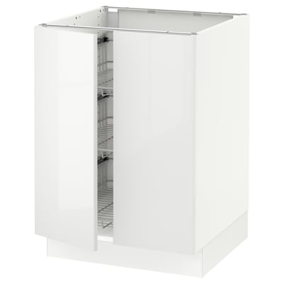 SEKTION Base cabinet w wire basket/2 doors, white/Ringhult white, 24x24x30 "