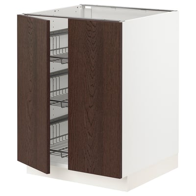 SEKTION Base cabinet w wire basket/2 doors, white/Sinarp brown, 24x24x30 "