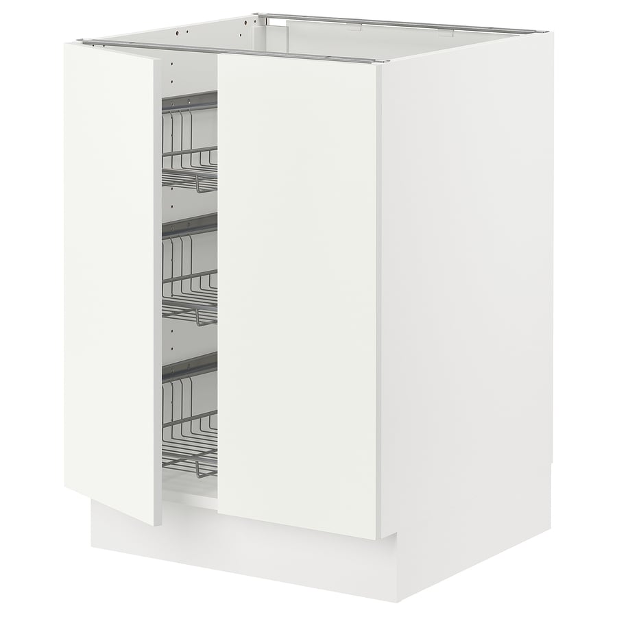 SEKTION base cabinet w wire basket/2 doors, white/Vallstena white ...