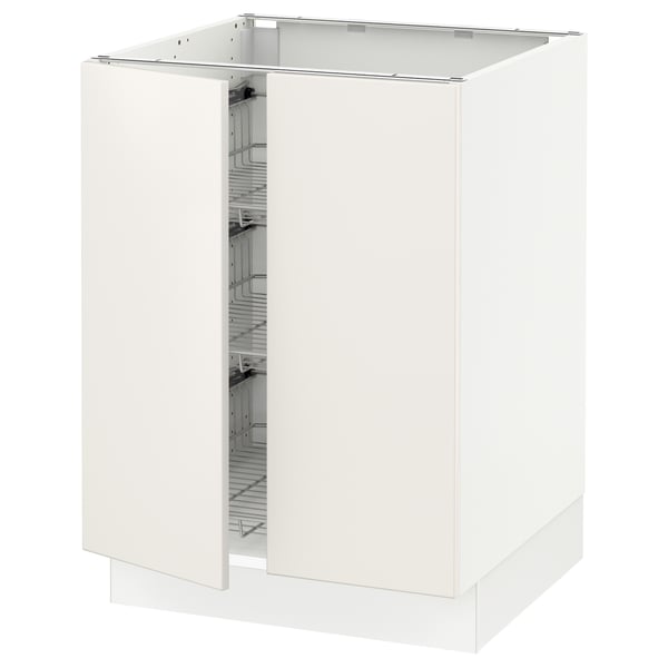 SEKTION Base cabinet w wire basket/2 doors, white/Veddinge white, 24x24x30 "