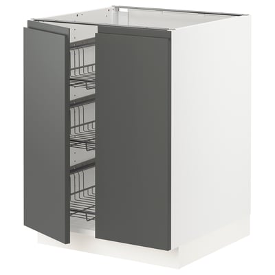 SEKTION Base cabinet w wire basket/2 doors, white/Voxtorp dark gray, 24x24x30 "