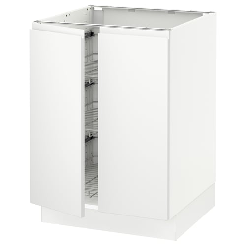 White SEKTION cabinet with pull-out wire basket, modern design.
