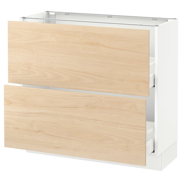 SEKTION Base cabinet with 2 drawers, white Maximera/Askersund light ash effect, 36x15x30 "