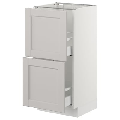 SEKTION Base cabinet with 2 drawers, white Maximera/Lerhyttan light gray, 15x15x30 "