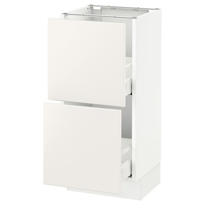 SEKTION white kitchen cabinet with smooth, sleek surfaces and two drawers.