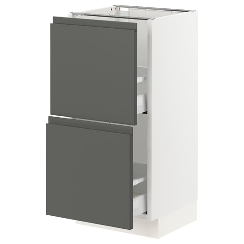 Modern kitchen cabinet: SEKTION, grey, white frame, two drawers.