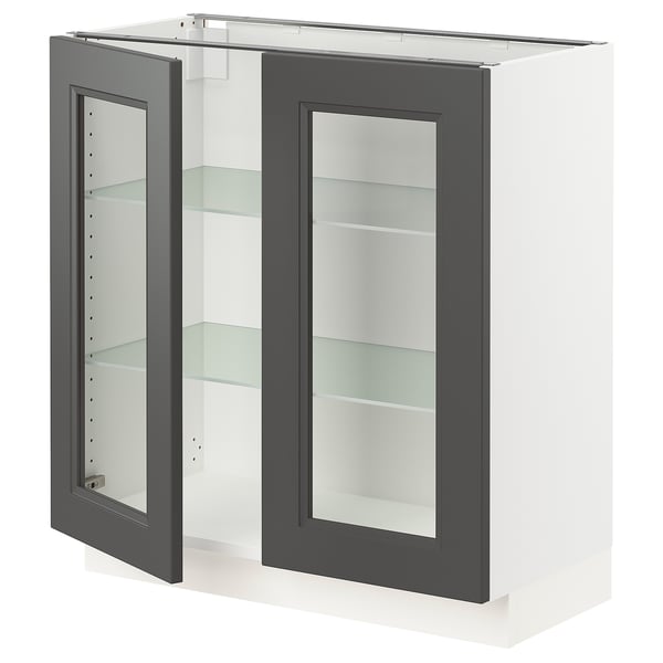 SEKTION Base cabinet with 2 glass doors, white/Axstad dark gray, 30x15x30 "