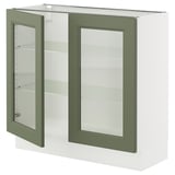 SEKTION Base cabinet with 2 glass doors, white/Axstad gray-green, 36x15x30 "