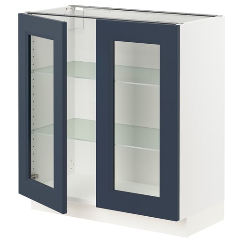 SEKTION kitchen with blue glass doors and white frame.