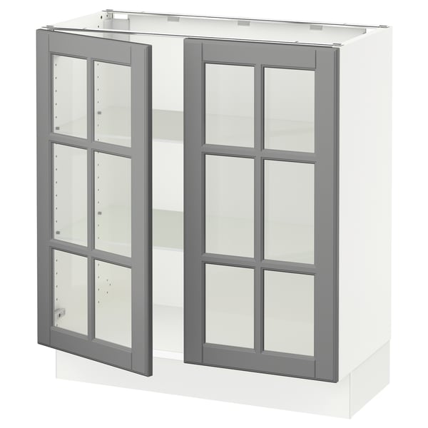 SEKTION Base cabinet with 2 glass doors, white/Bodbyn gray, 30x15x30 "