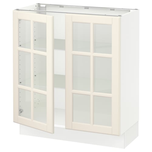 SEKTION kitchen unit, off-white with frosted glass doors, adjustable shelves.