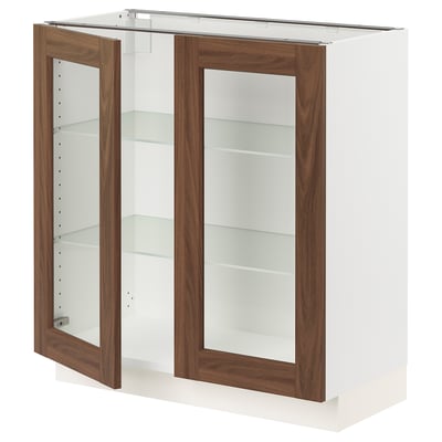 SEKTION Base cabinet with 2 glass doors, white Enköping/brown walnut effect, 30x15x30 "