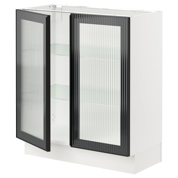 SEKTION Base cabinet with 2 glass doors, white/Hejsta anthracite reeded glass, 30x15x30 "