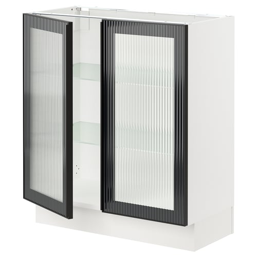 SEKTION kitchen cabinet with black framed glass doors, modern design.