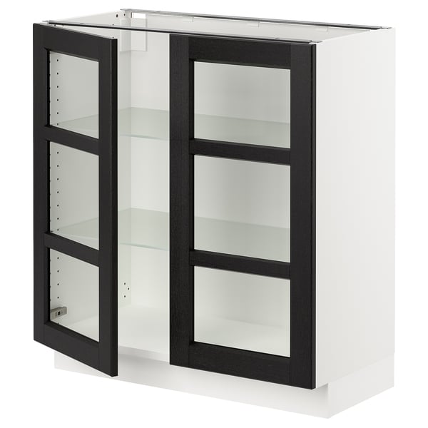 SEKTION Base cabinet with 2 glass doors, white/Lerhyttan black stained, 30x15x30 "