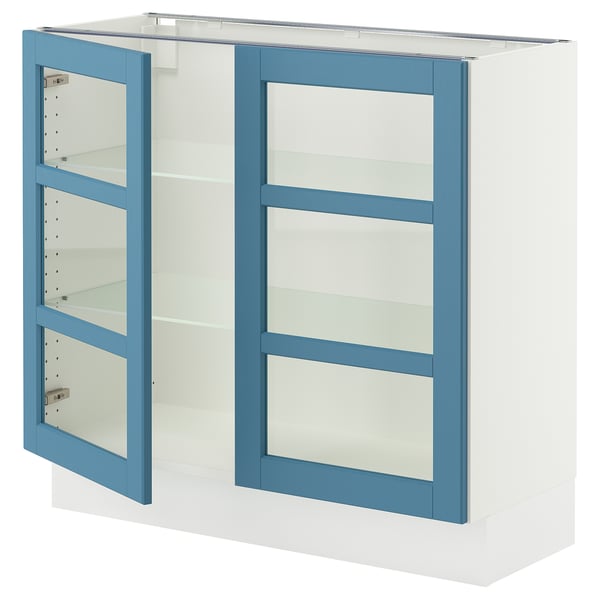 SEKTION Base cabinet with 2 glass doors, white/Lerhyttan blue, 36x15x30 "