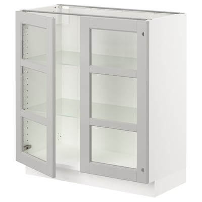 SEKTION Base cabinet with 2 glass doors, white/Lerhyttan light gray, 30x15x30 "