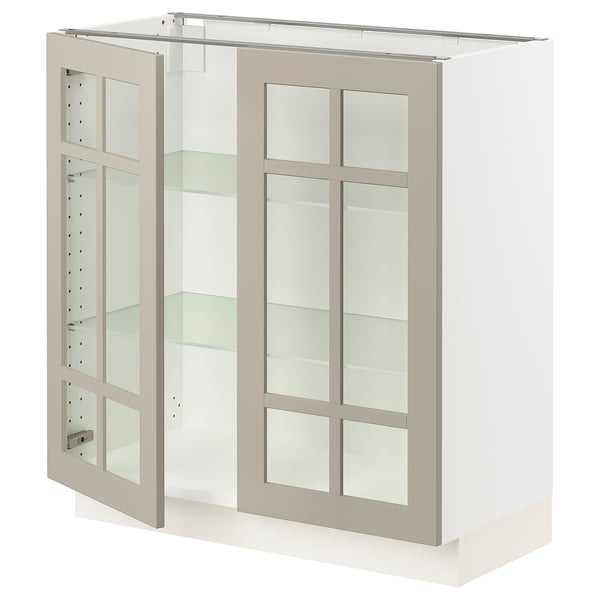 SEKTION Base cabinet with 2 glass doors, white/Stensund beige, 30x15x30 "